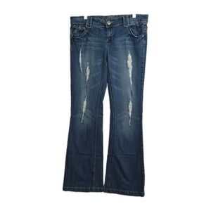 Vanity Flare Jeans Women's Size 29x33 Med. Wash Blue Distressed Embroidered